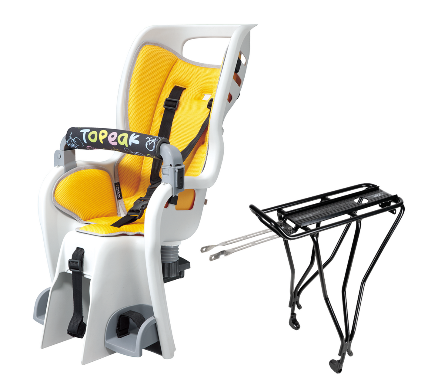 مقعد Topeak BabySeat II مع حامل تثبيت قرص العجلات مقاس 29 بوصة باللون الأصفر